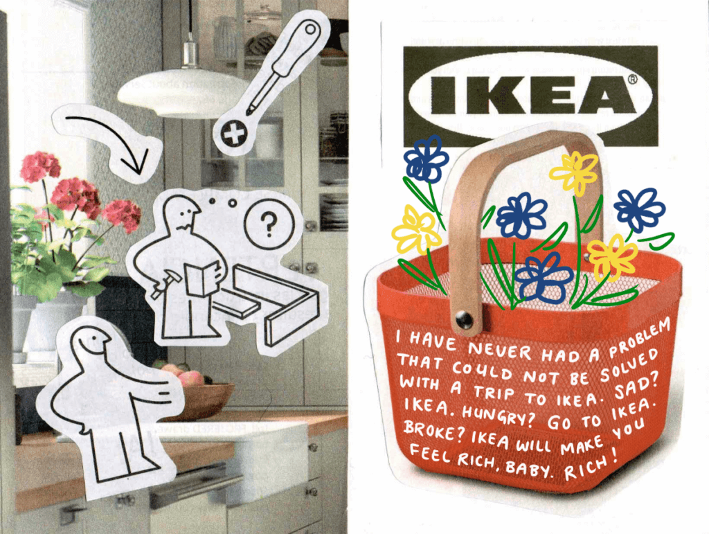 I have never had a problem that could not be solved with a trip to IKEA. Sad? IKEA. Hungry? Go to IKEA. Broke? IKEA will make you feel rich, baby, rich!